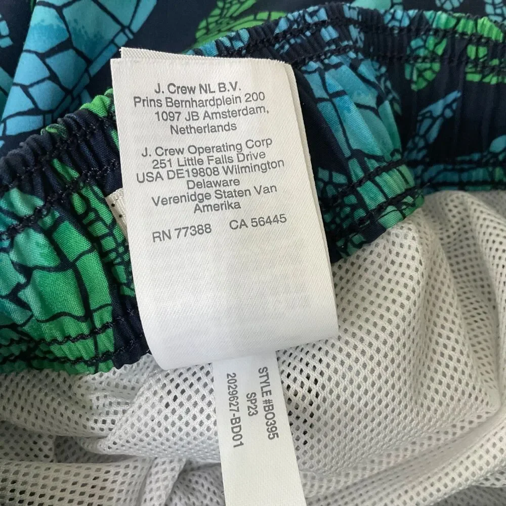 J. Crew Crewcuts Boys 14 Navy Sea Turtle Swim Trunks mesh lining drawstring